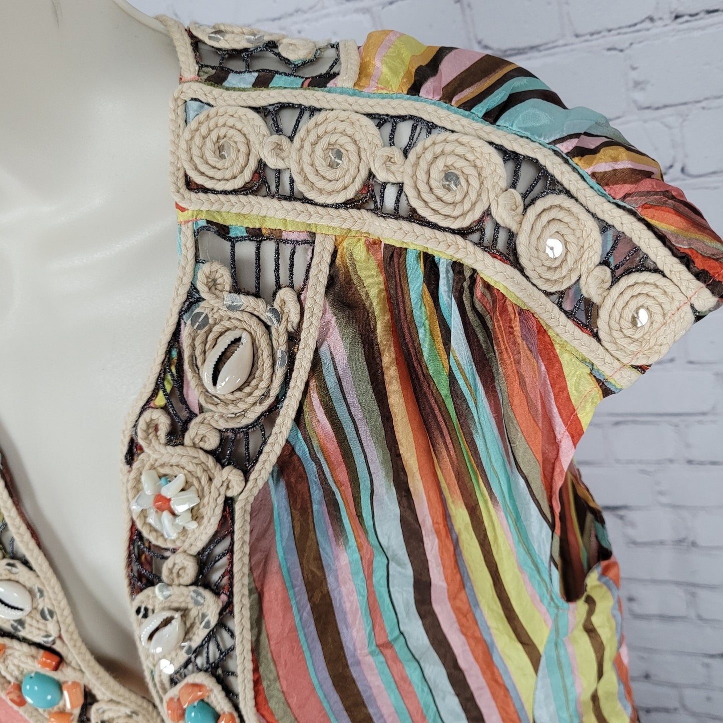 Nanette Lepore Multicolor 100% Silk Shell Accents Striped Lightweight Dress 4