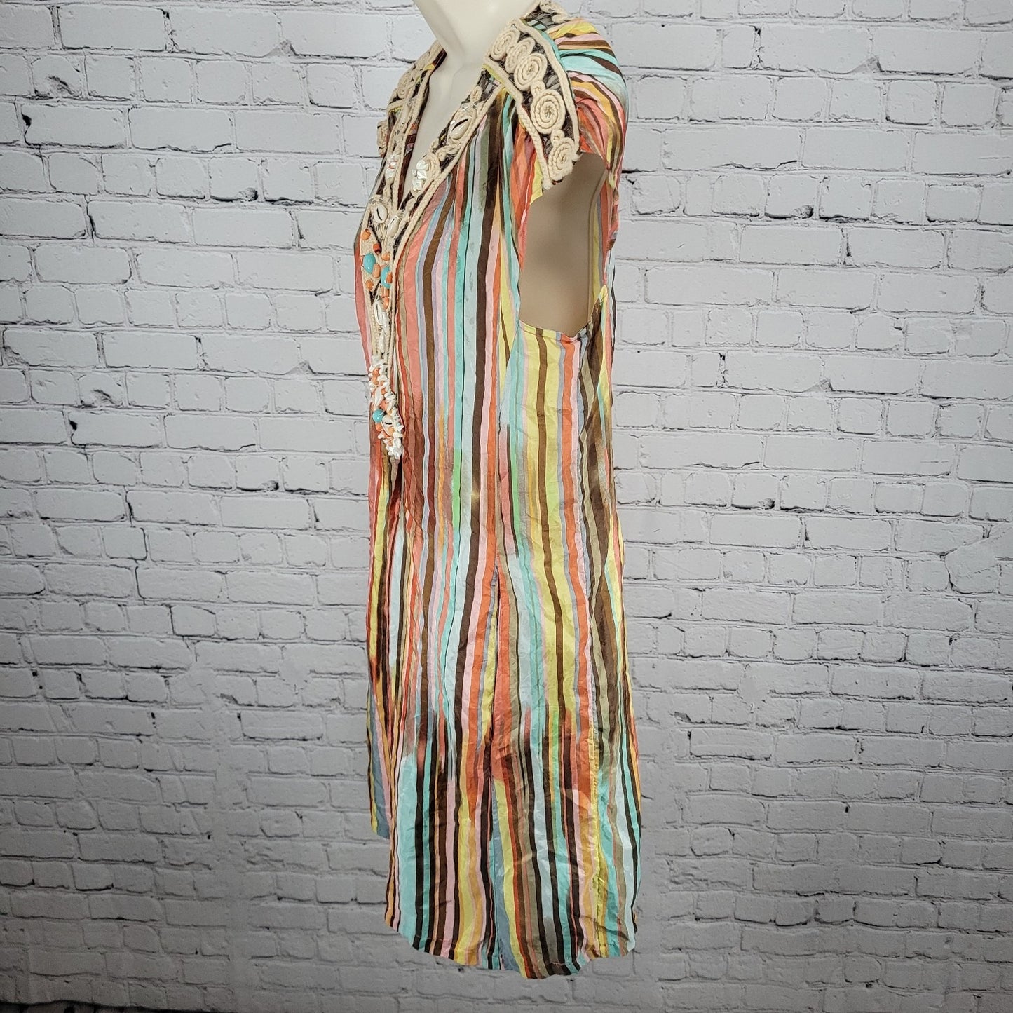 Nanette Lepore Multicolor 100% Silk Shell Accents Striped Lightweight Dress 4