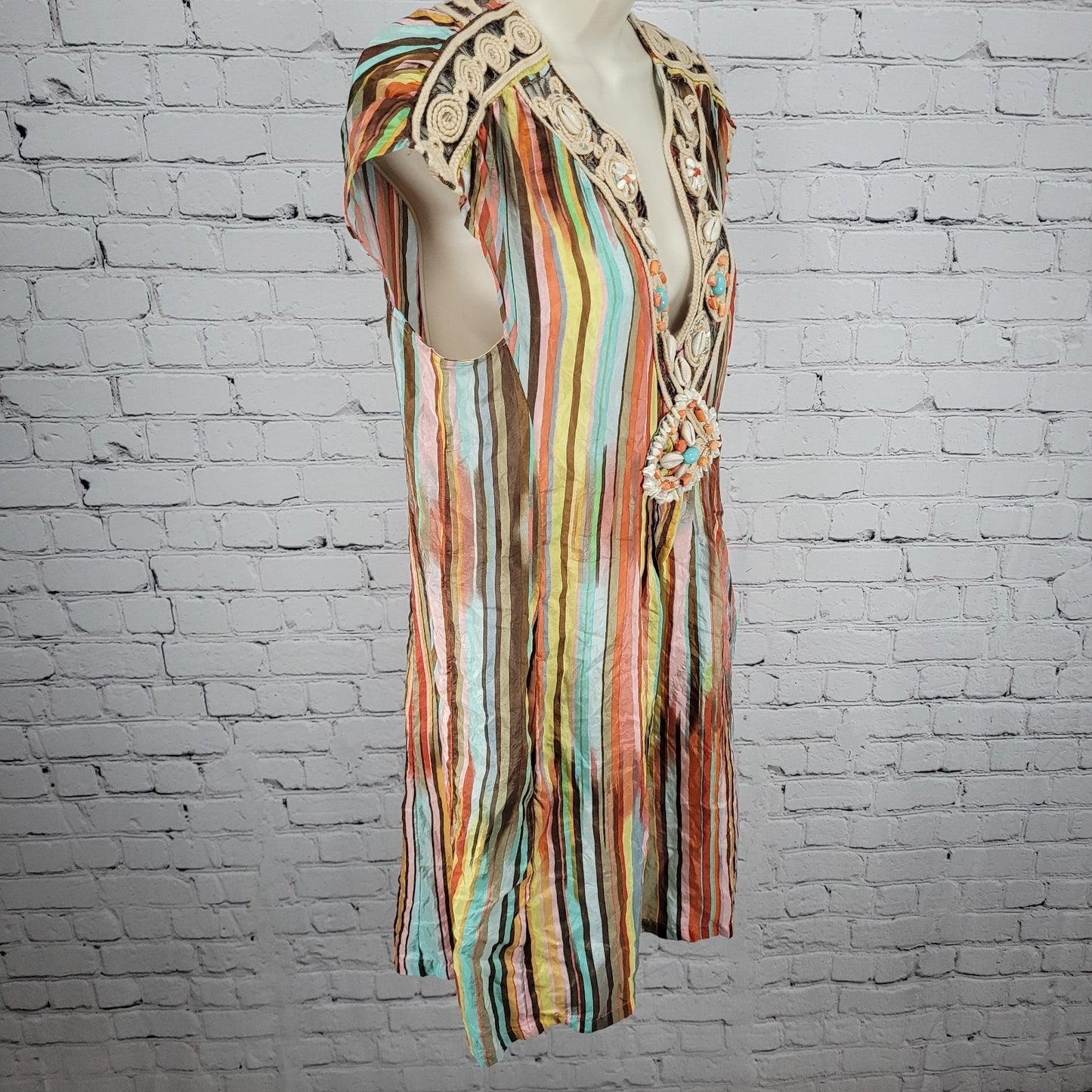 Nanette Lepore Multicolor 100% Silk Shell Accents Striped Lightweight Dress 4