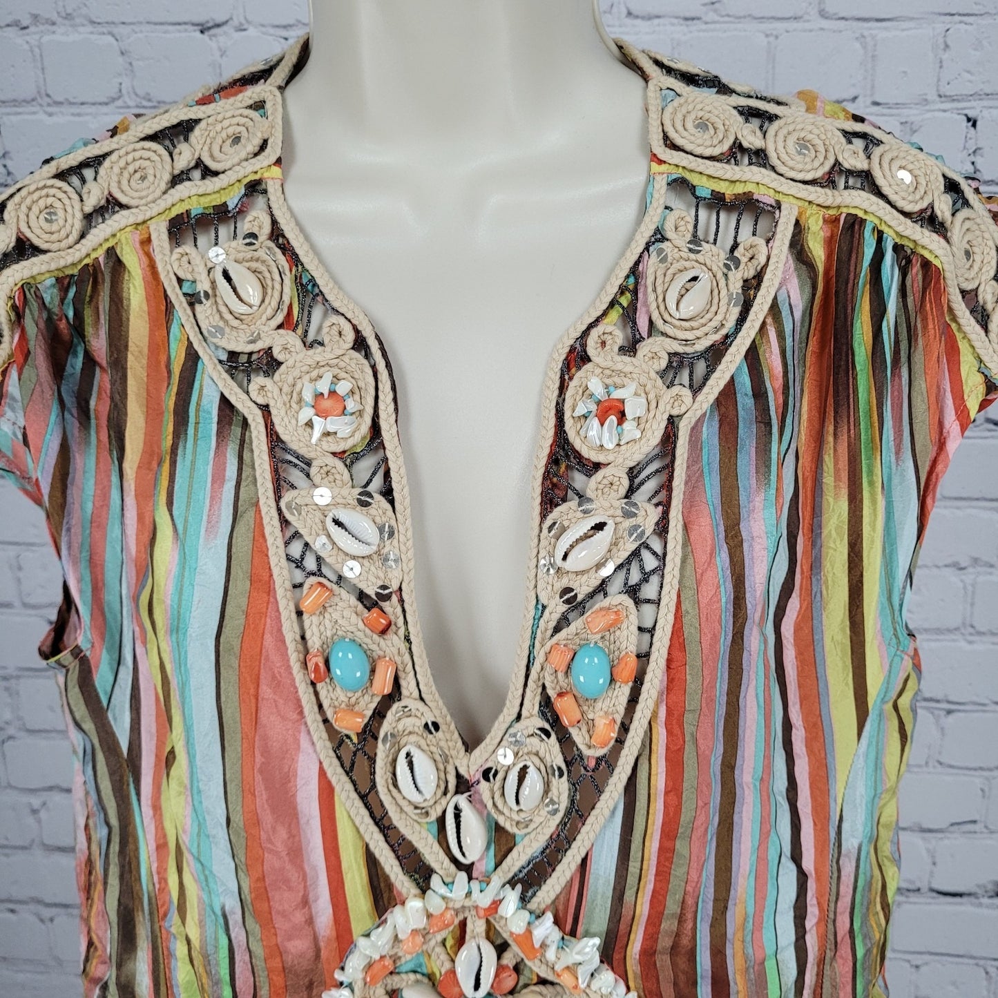 Nanette Lepore Multicolor 100% Silk Shell Accents Striped Lightweight Dress 4