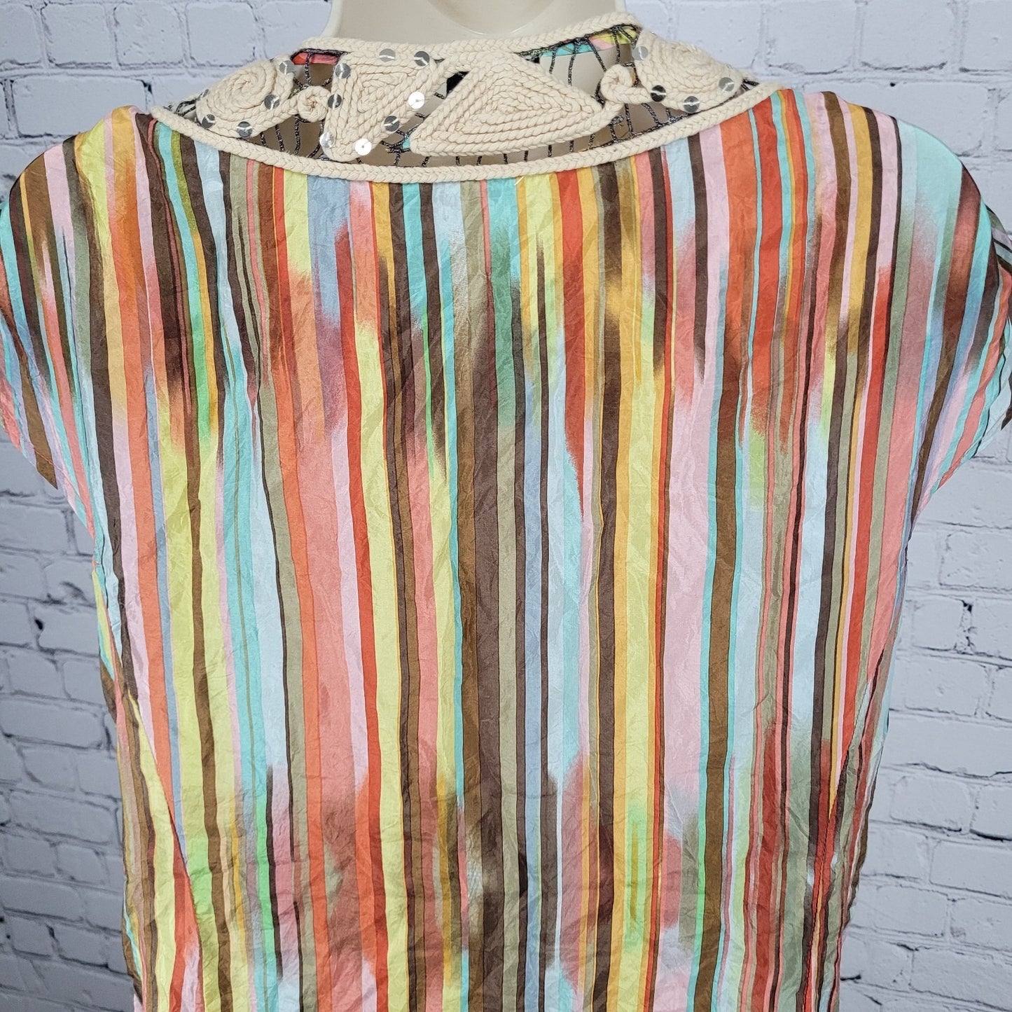 Nanette Lepore Multicolor 100% Silk Shell Accents Striped Lightweight Dress 4