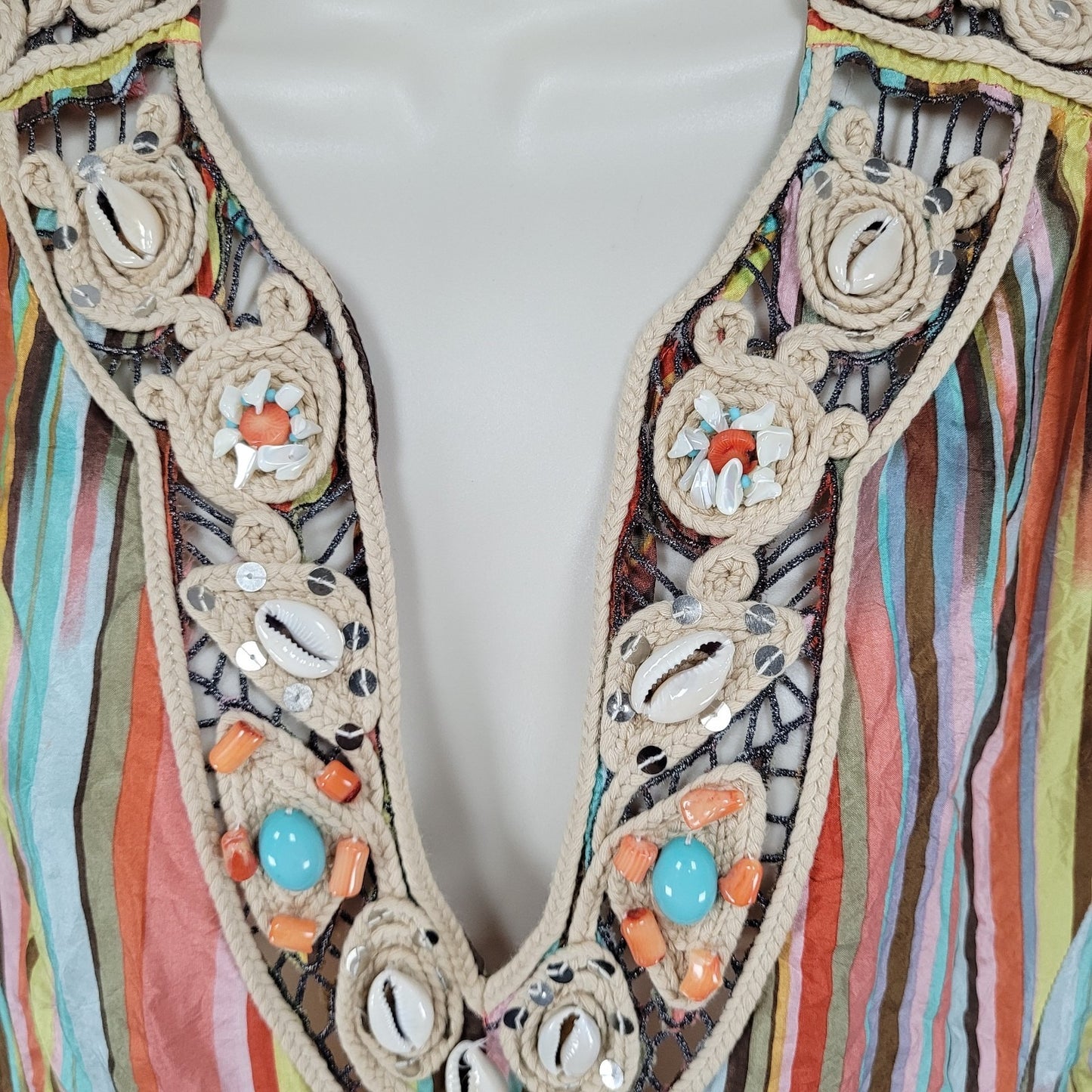 Nanette Lepore Multicolor 100% Silk Shell Accents Striped Lightweight Dress 4