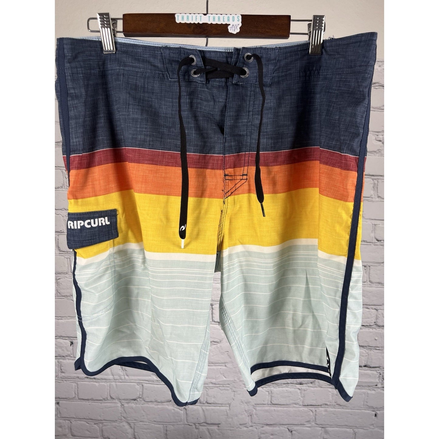 Rip Curl Surf Craft Board Shorts Striped Sunset Colors Pocket Men's Size 34