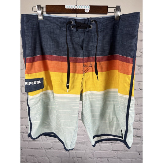 Rip Curl Surf Craft Board Shorts Striped Sunset Colors Pocket Men's Size 34