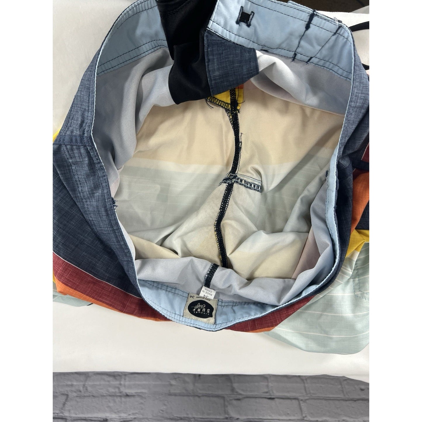 Rip Curl Surf Craft Board Shorts Striped Sunset Colors Pocket Men's Size 34