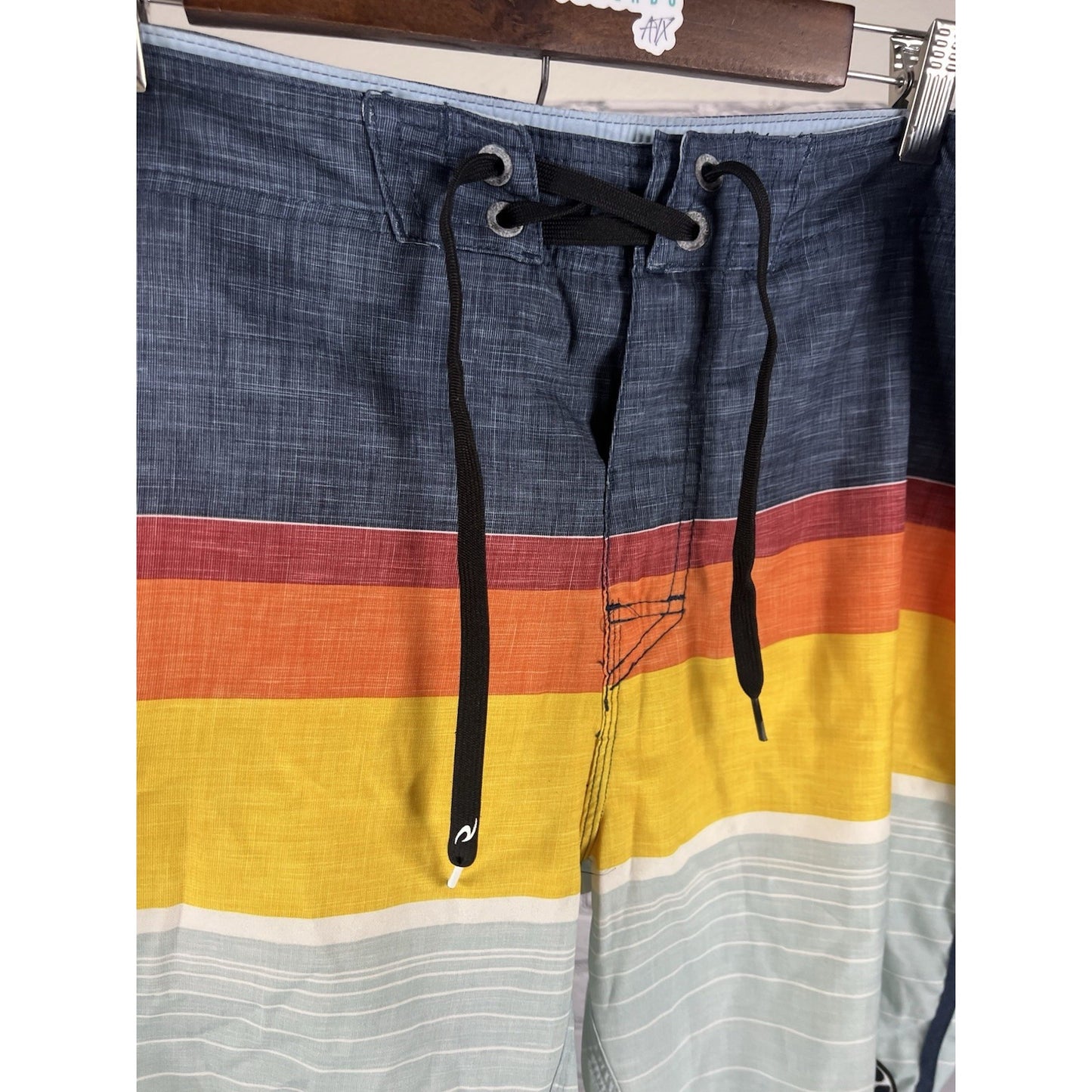 Rip Curl Surf Craft Board Shorts Striped Sunset Colors Pocket Men's Size 34
