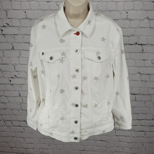 EV1 Ellen Degeneres White Denim Stars Hearts Collared Jean Jacket Medium M