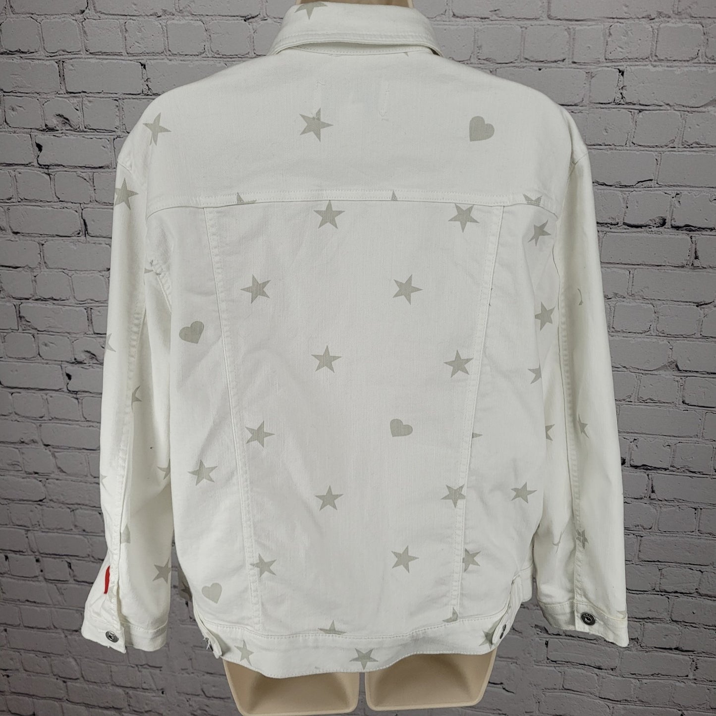 EV1 Ellen Degeneres White Denim Stars Hearts Collared Jean Jacket Medium M