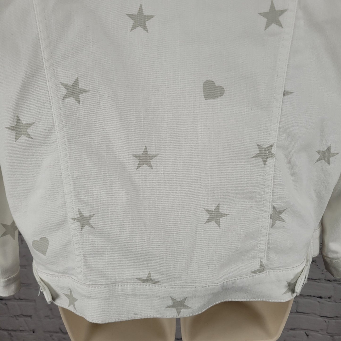 EV1 Ellen Degeneres White Denim Stars Hearts Collared Jean Jacket Medium M