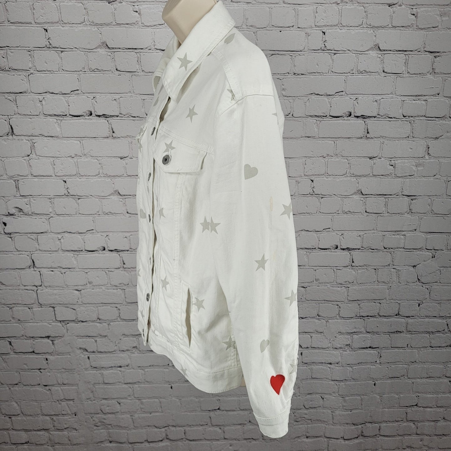 EV1 Ellen Degeneres White Denim Stars Hearts Collared Jean Jacket Medium M