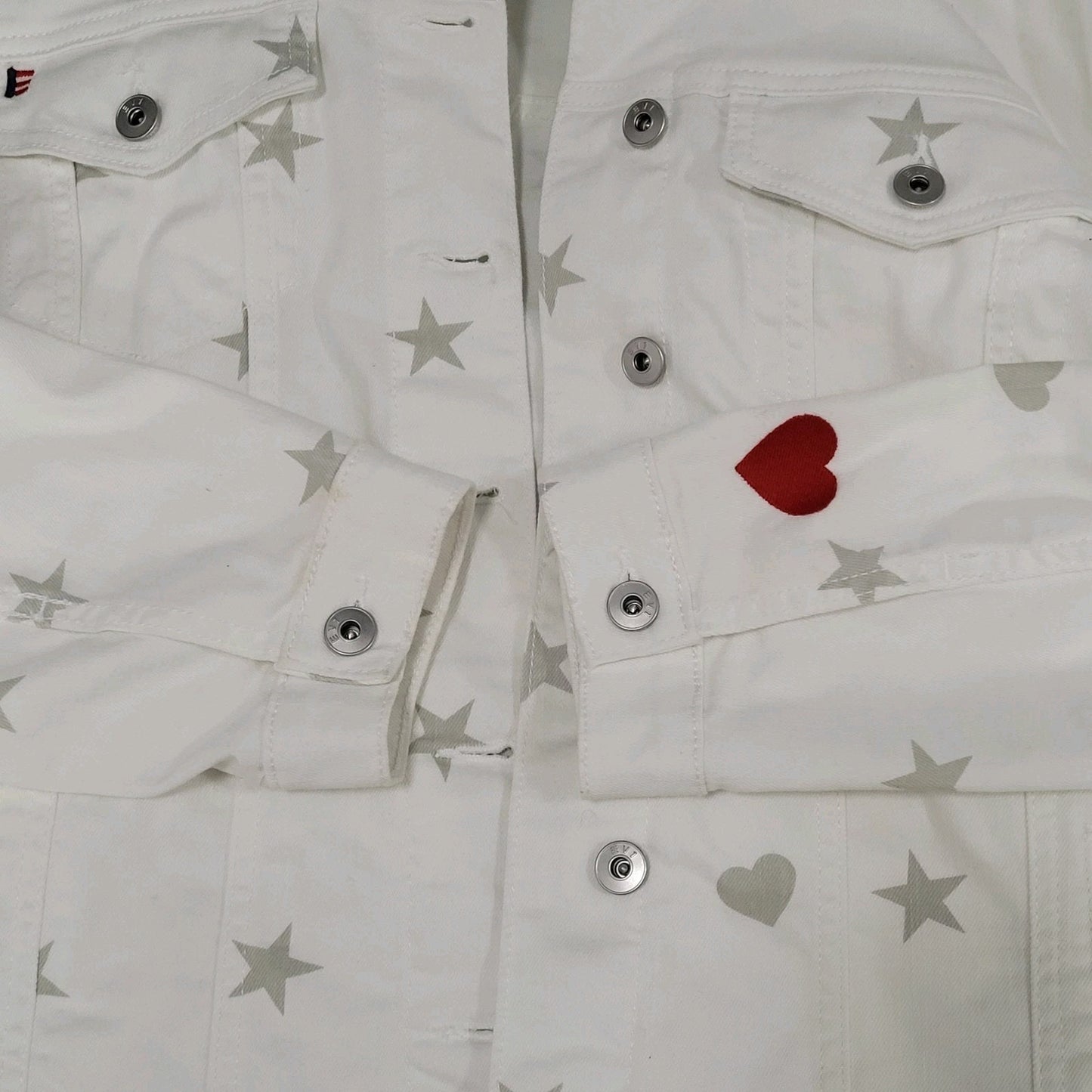 EV1 Ellen Degeneres White Denim Stars Hearts Collared Jean Jacket Medium M