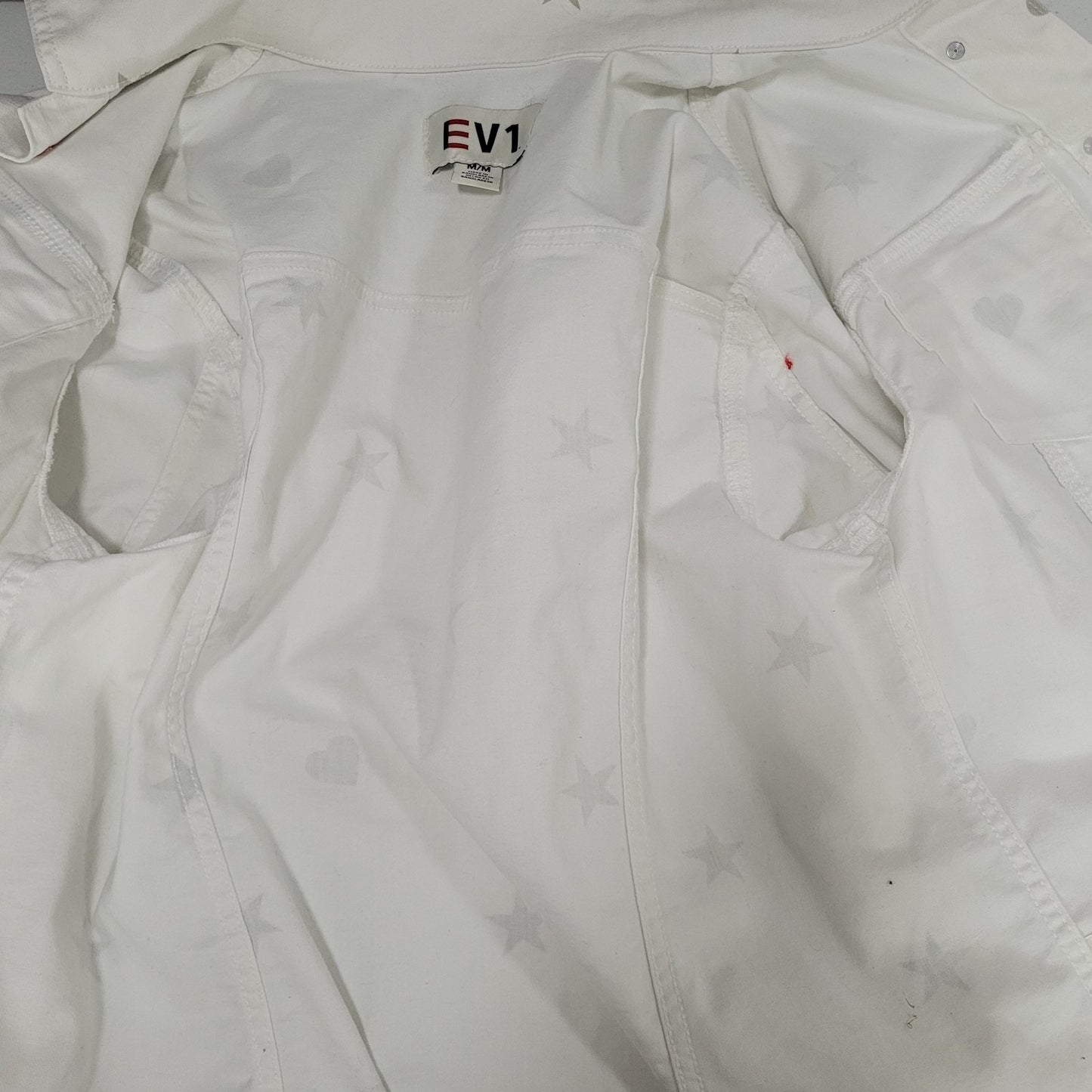 EV1 Ellen Degeneres White Denim Stars Hearts Collared Jean Jacket Medium M