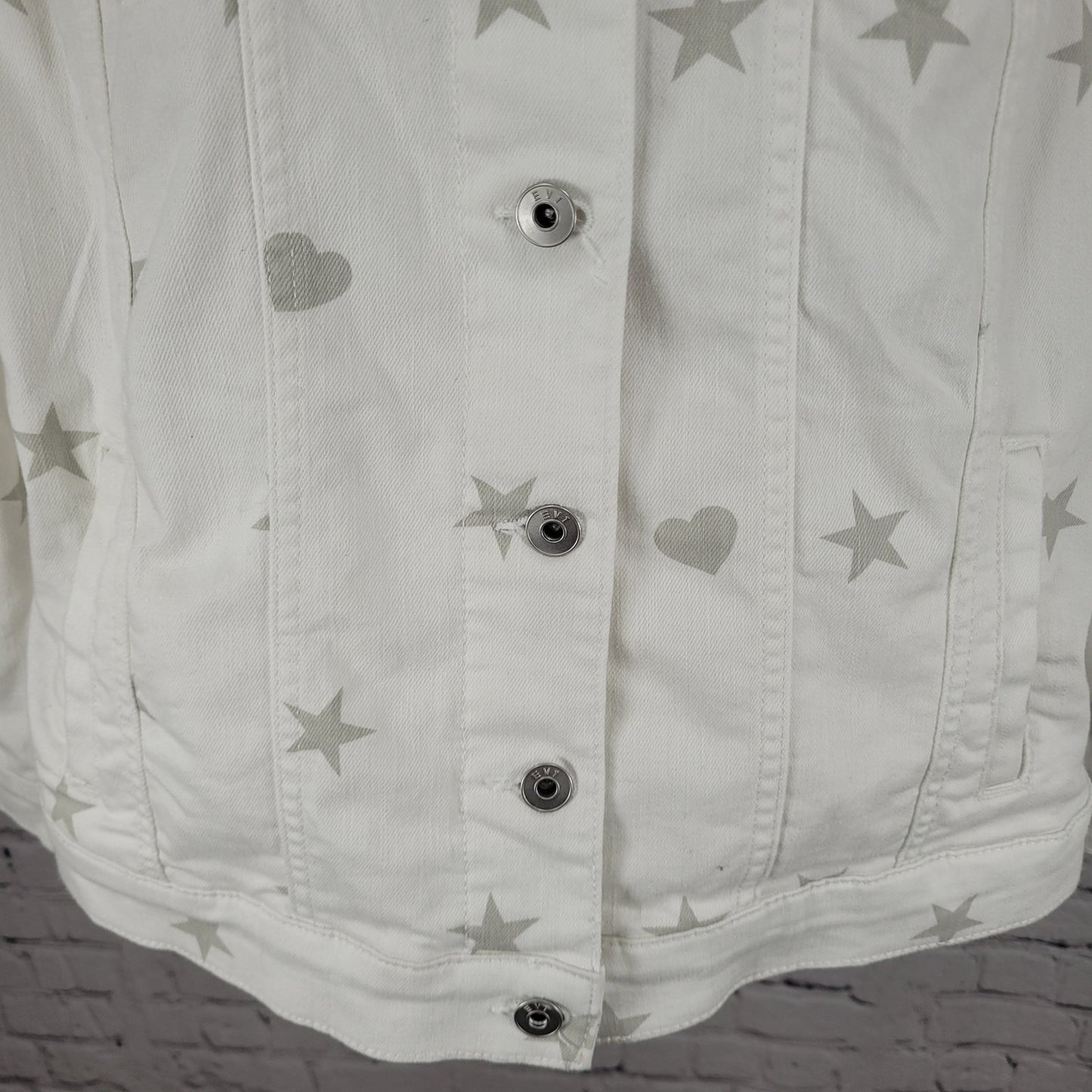 EV1 Ellen Degeneres White Denim Stars Hearts Collared Jean Jacket Medium M