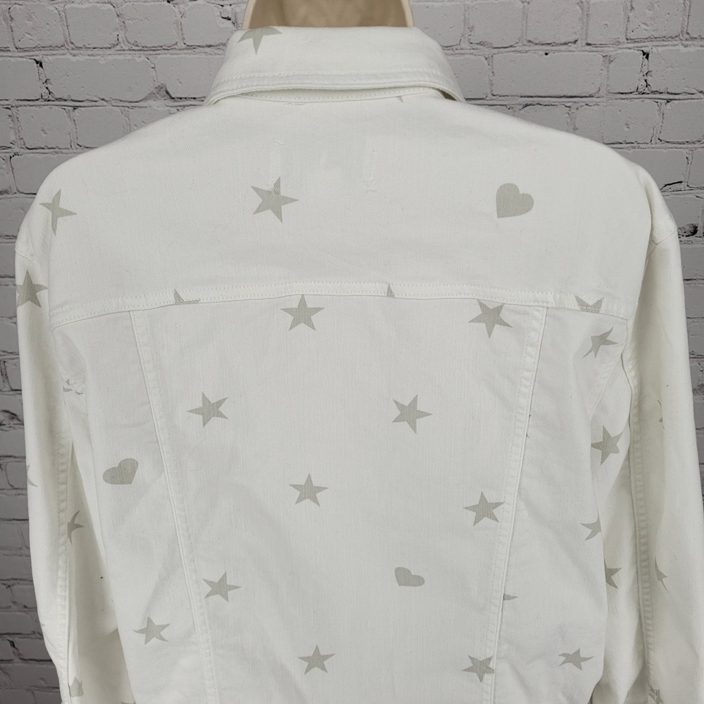 EV1 Ellen Degeneres White Denim Stars Hearts Collared Jean Jacket Medium M