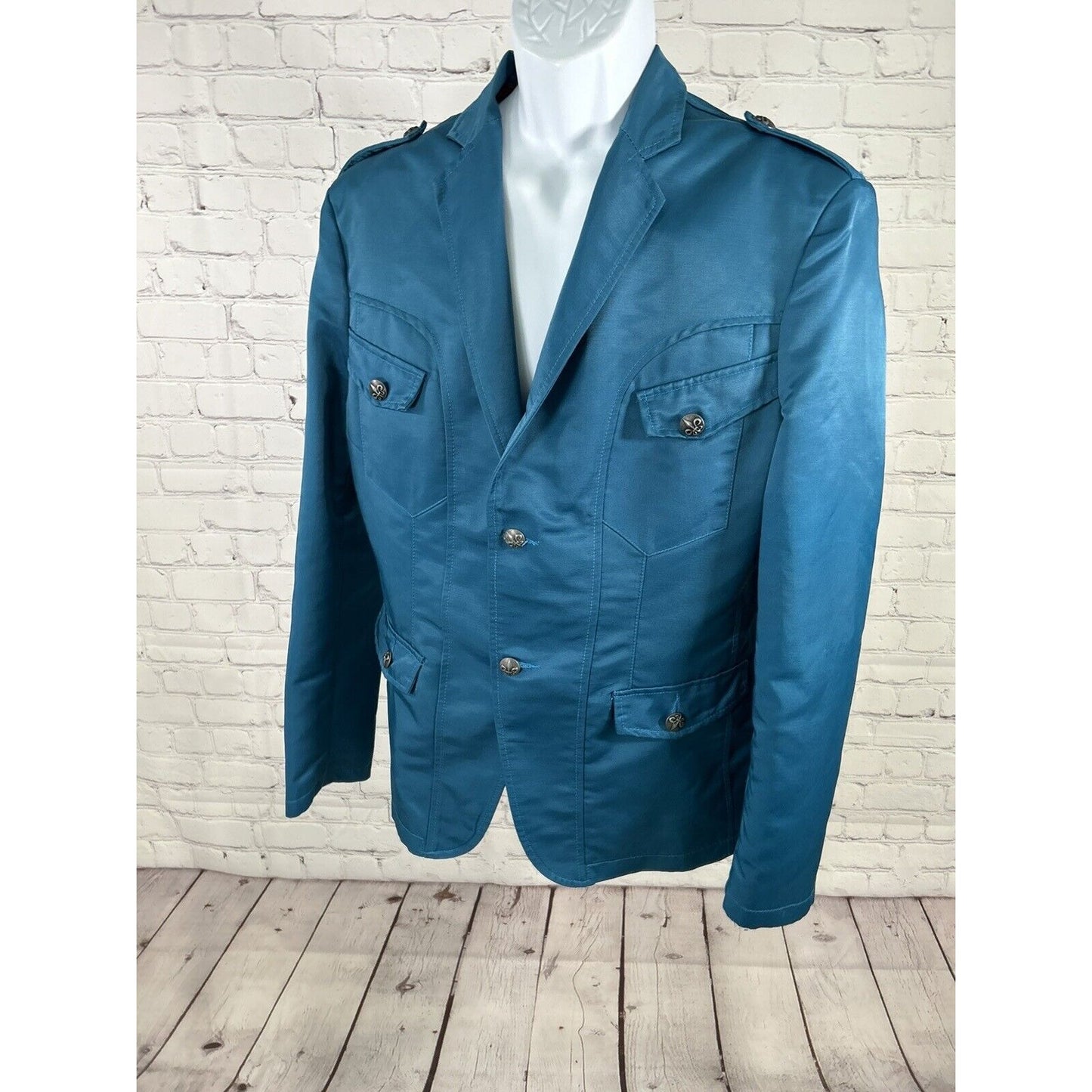 Vassari Los Angeles Blue Fleur De Lis Button Jacket Blazer Retro Men’s XL