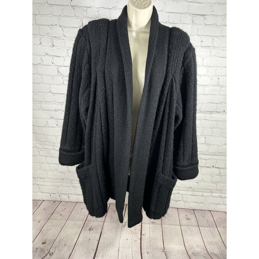 VTG J.m Joss Black Shoulder Pad Open Front Mohair Wool Blend Sweater Cardigan M