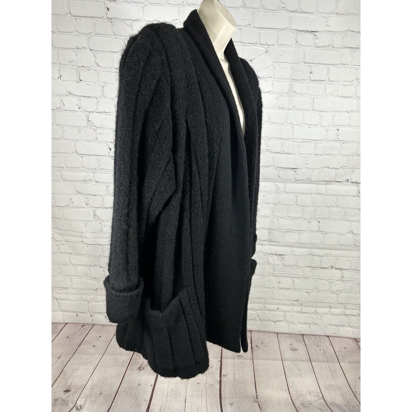 VTG J.m Joss Black Shoulder Pad Open Front Mohair Wool Blend Sweater Cardigan M