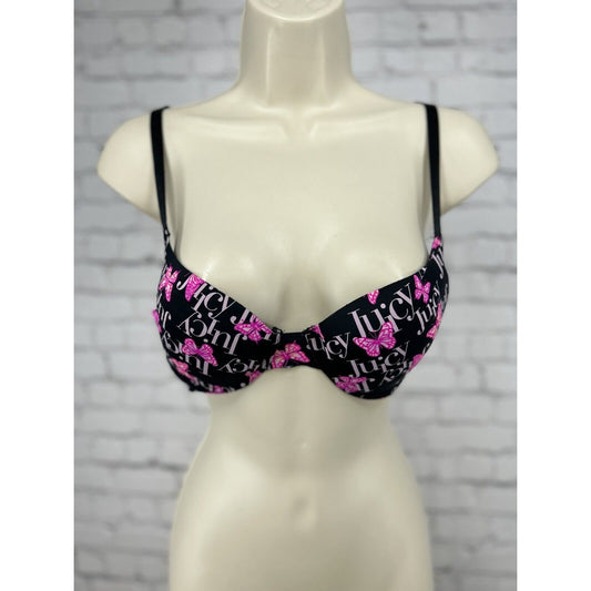 Juicy Couture Butterfly Black Underwire Plunge Push Up Padded Adjustable Bra 34B