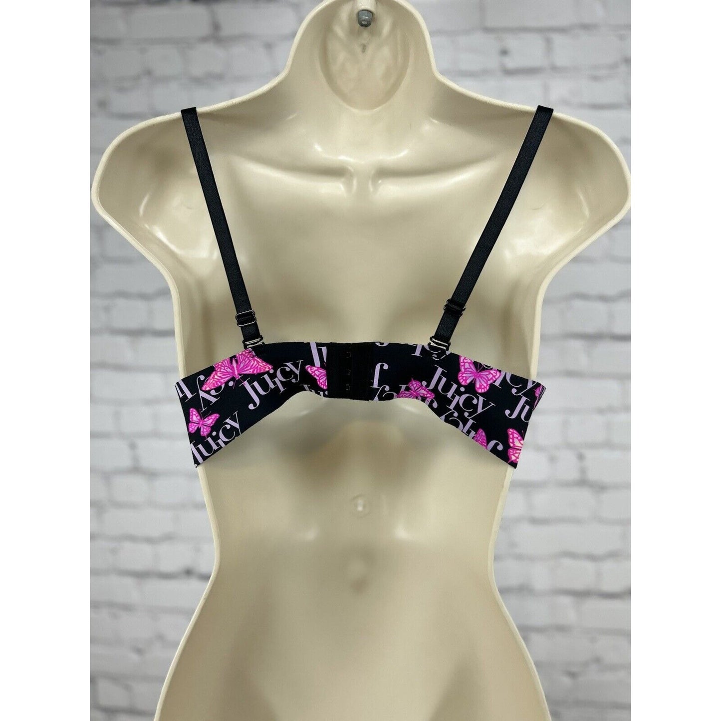 Juicy Couture Butterfly Black Underwire Plunge Push Up Padded Adjustable Bra 34B