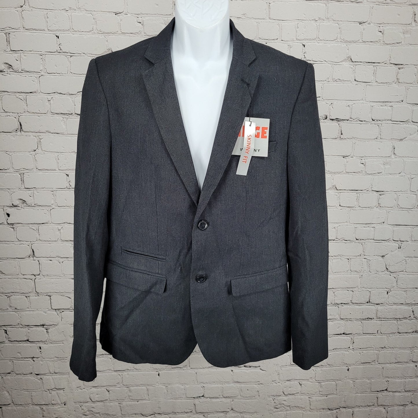 NWT EDGE WD.NY Grey Skinny Fit 2 Button Vented Notch Blazer Sport Coat Large L