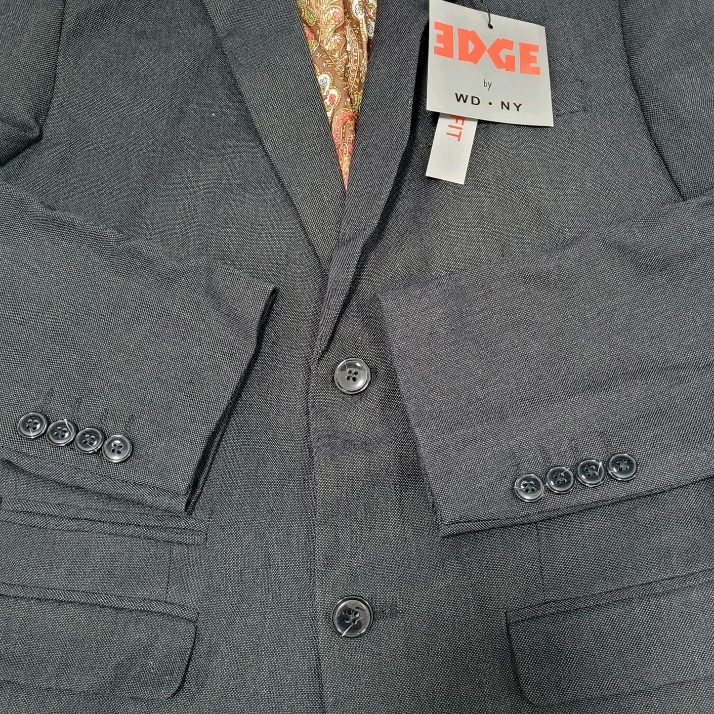 NWT EDGE WD.NY Grey Skinny Fit 2 Button Vented Notch Blazer Sport Coat Large L