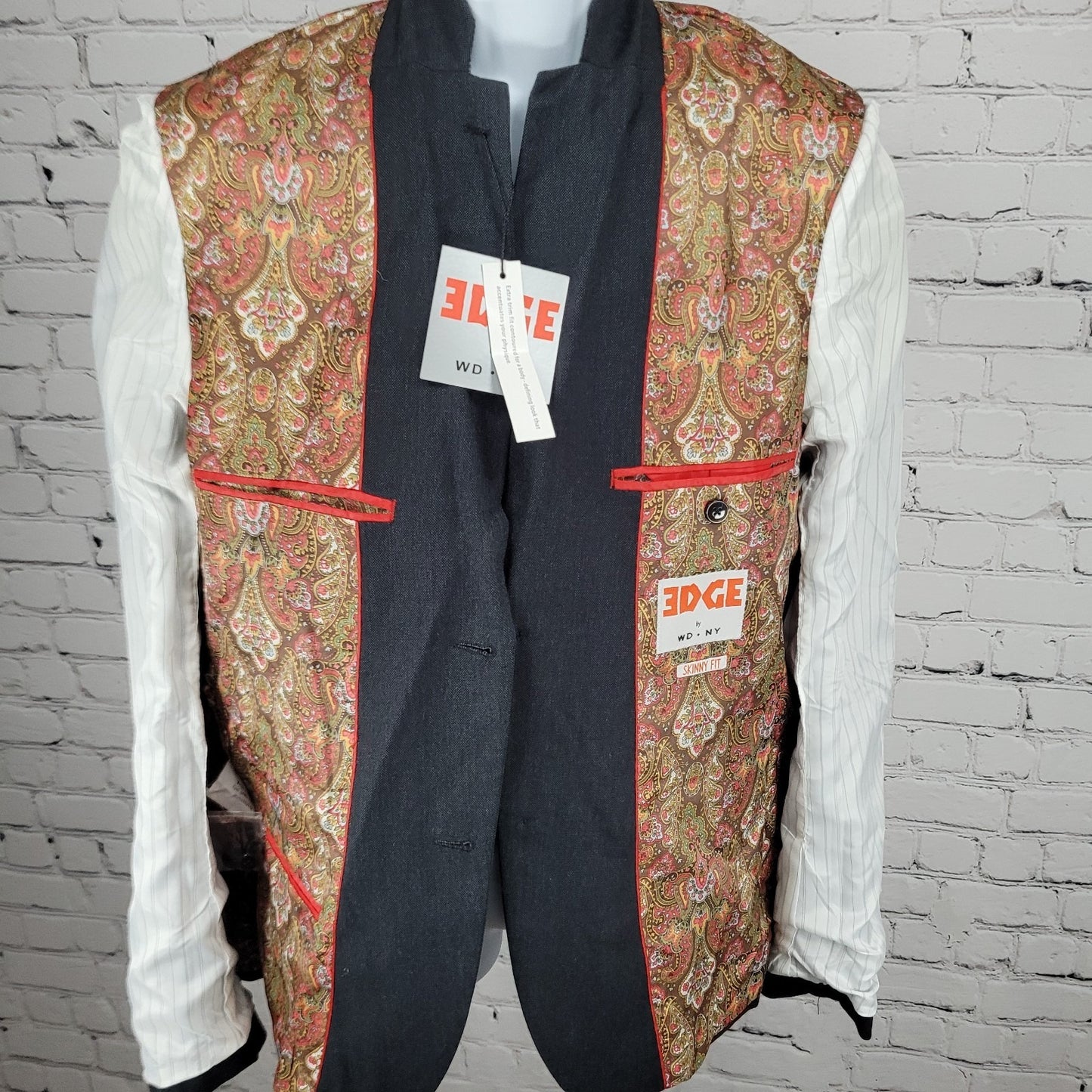 NWT EDGE WD.NY Grey Skinny Fit 2 Button Vented Notch Blazer Sport Coat Large L
