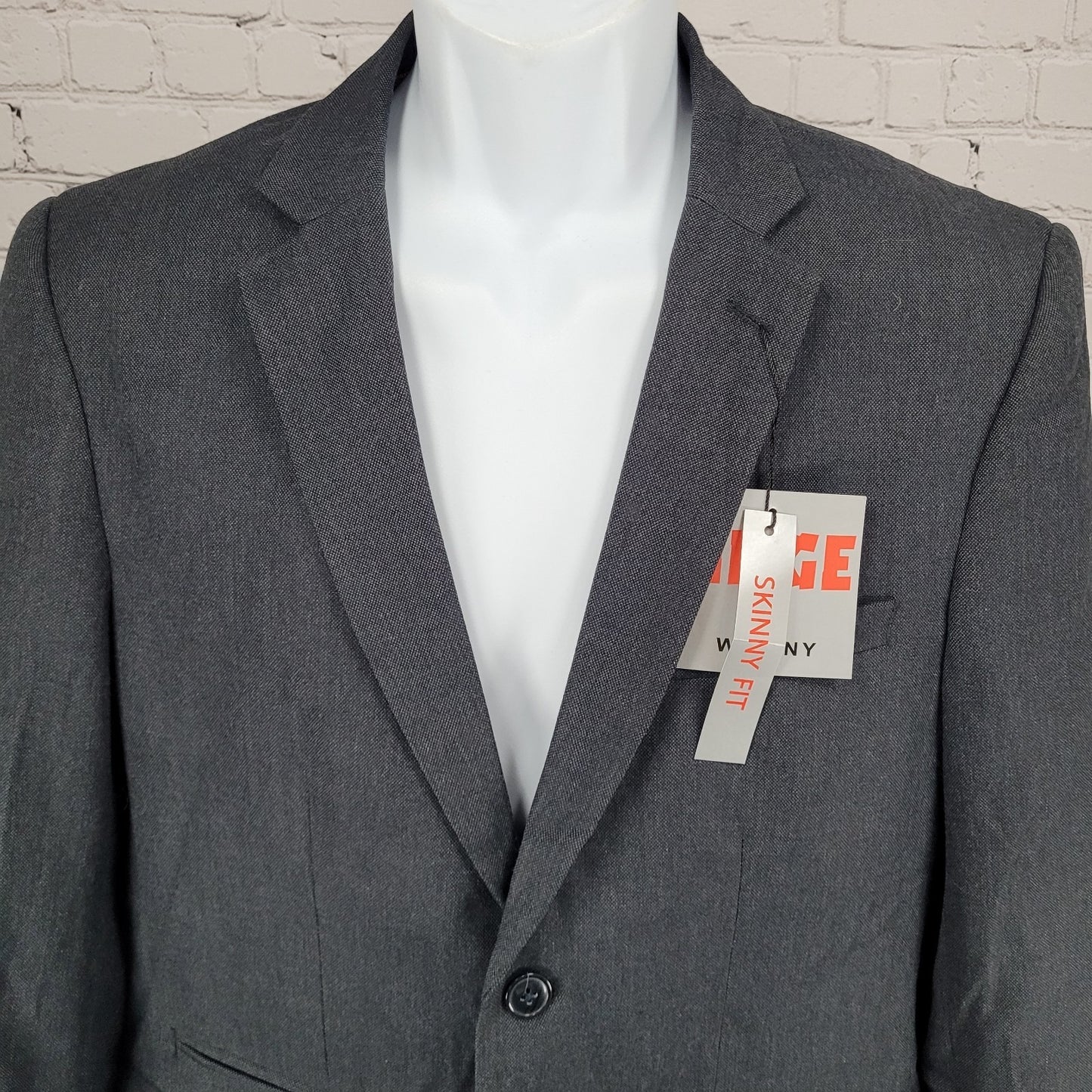 NWT EDGE WD.NY Grey Skinny Fit 2 Button Vented Notch Blazer Sport Coat Large L