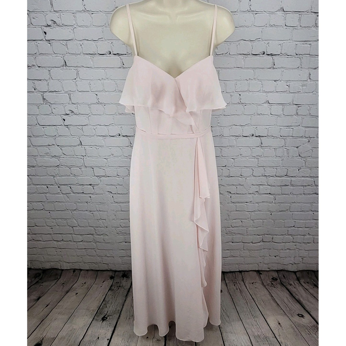 Azazie Pink Chiffon Empire Waist Strappy Padded Lined Maxi Gown Dress Size A6