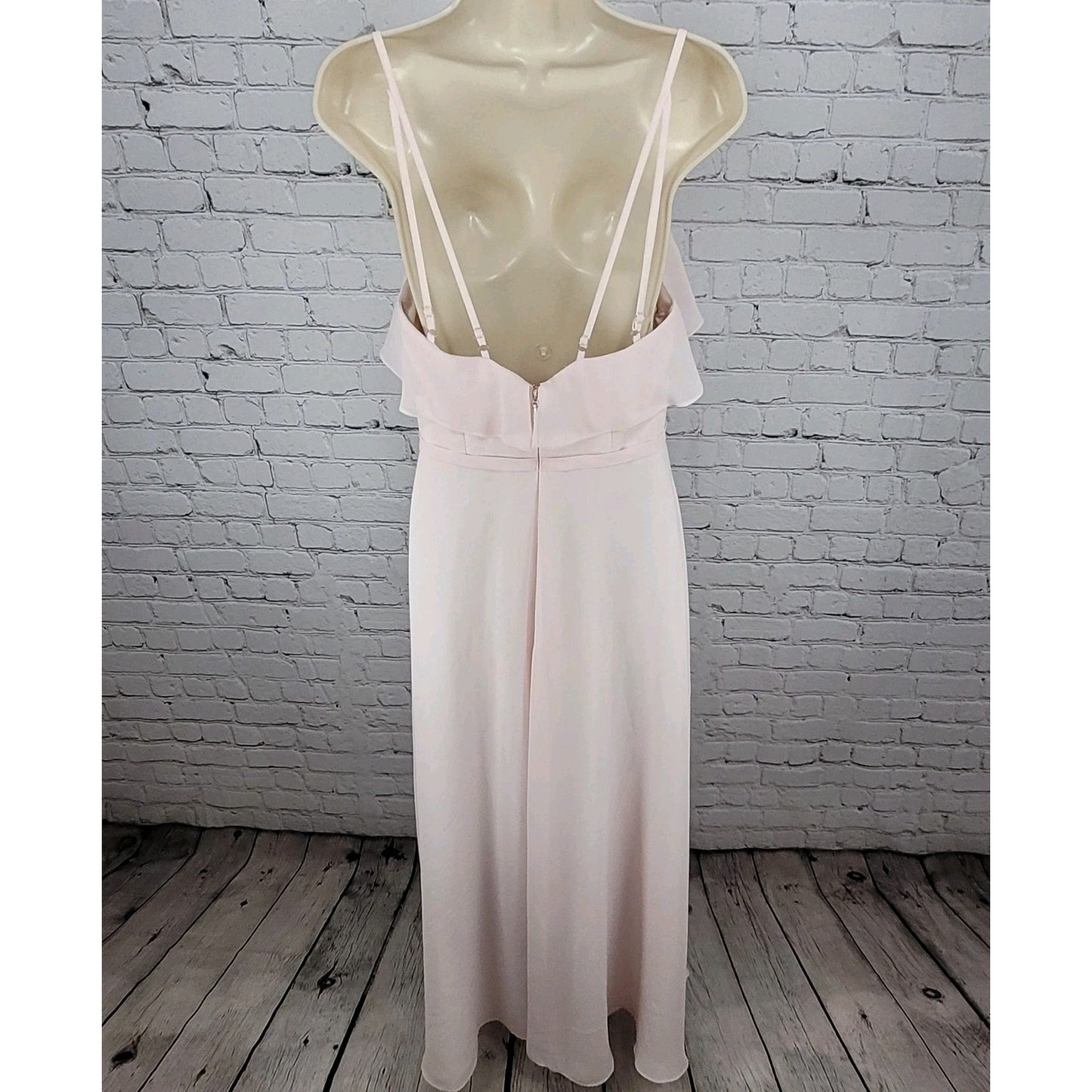 Azazie Pink Chiffon Empire Waist Strappy Padded Lined Maxi Gown Dress Size A6
