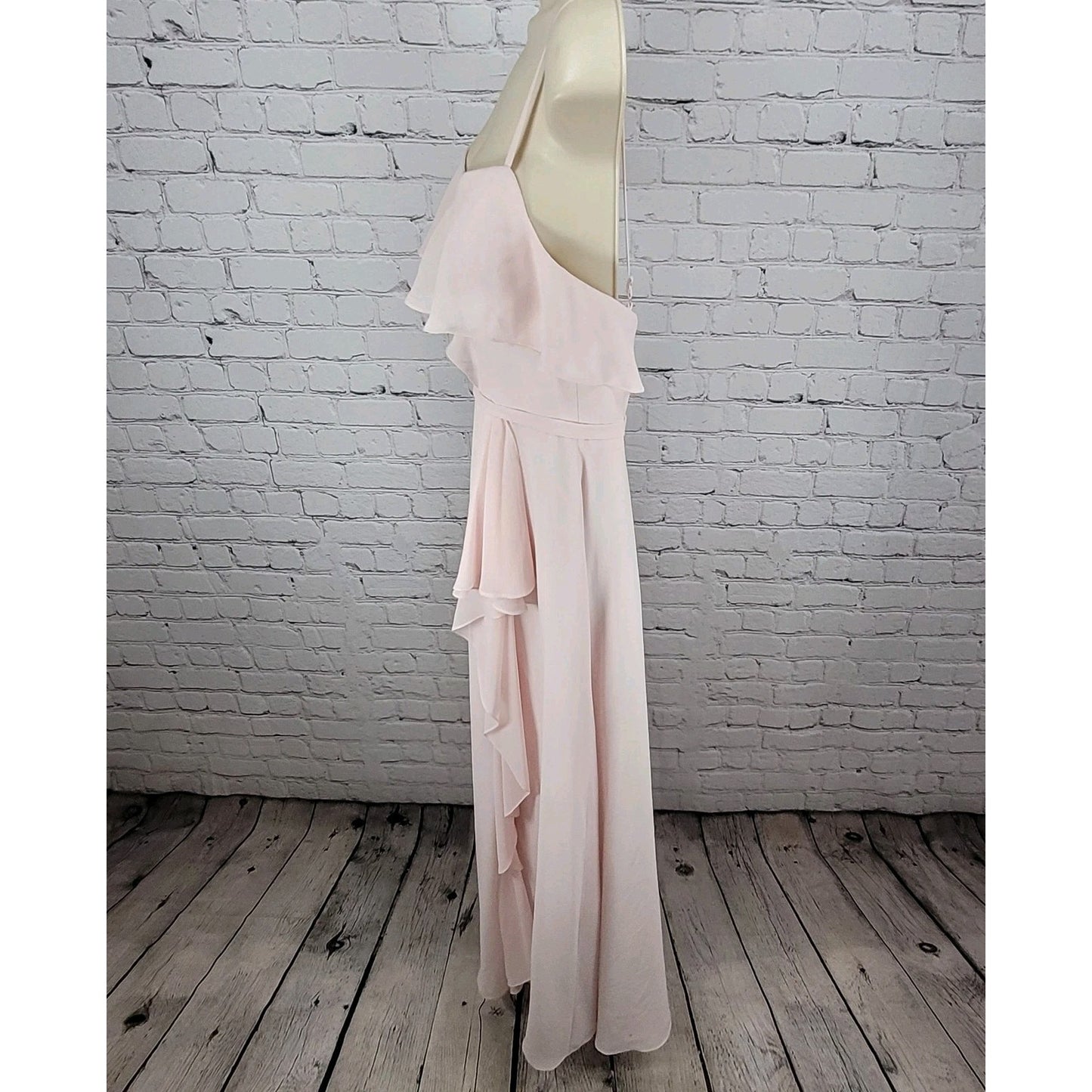 Azazie Pink Chiffon Empire Waist Strappy Padded Lined Maxi Gown Dress Size A6