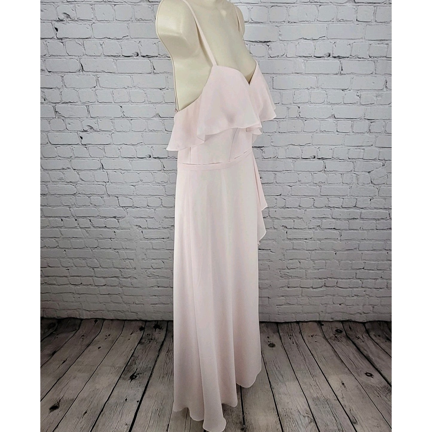 Azazie Pink Chiffon Empire Waist Strappy Padded Lined Maxi Gown Dress Size A6