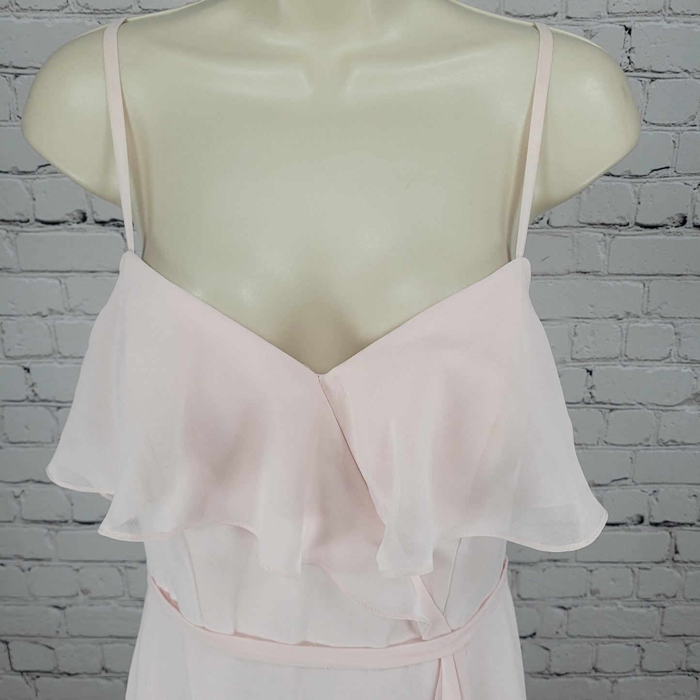 Azazie Pink Chiffon Empire Waist Strappy Padded Lined Maxi Gown Dress Size A6