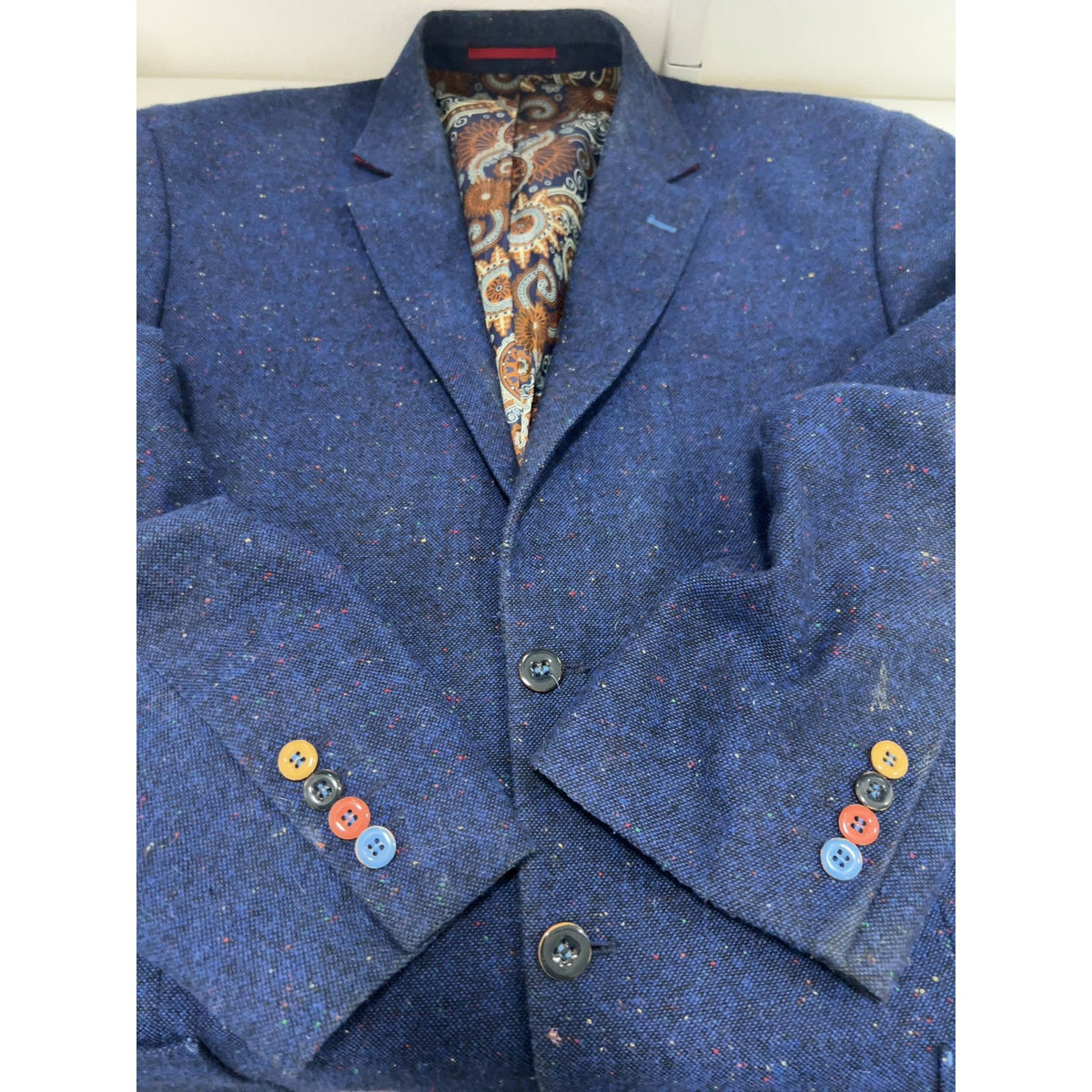 Southern Pines Blue Flecked Tweed 2 Button Sport Coat Blazer Paisley Lined XL