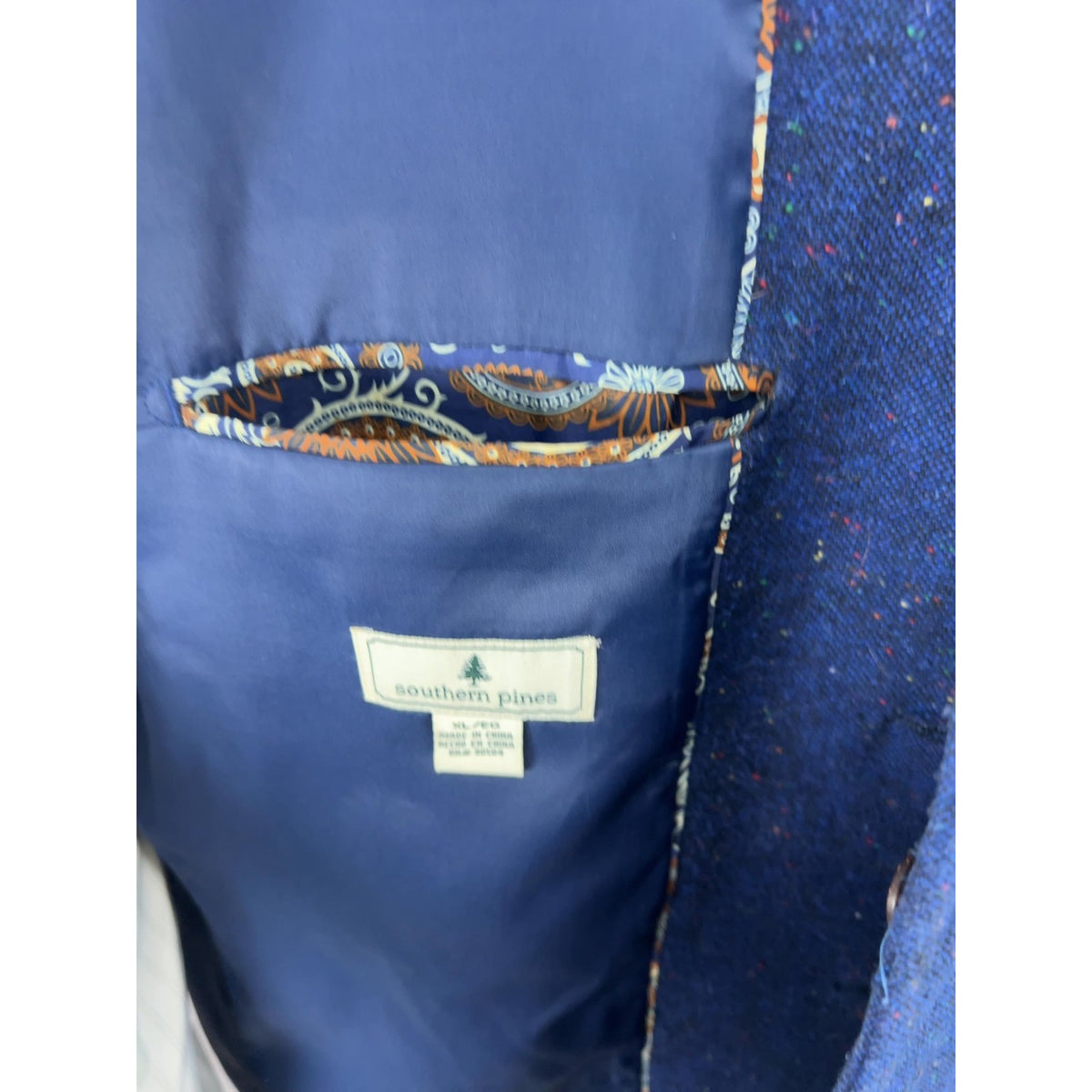 Southern Pines Blue Flecked Tweed 2 Button Sport Coat Blazer Paisley Lined XL