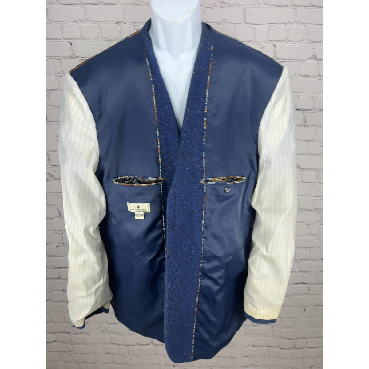 Southern Pines Blue Flecked Tweed 2 Button Sport Coat Blazer Paisley Lined XL