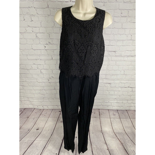 Ann Taylor LOFT Black Lace Sleeveless Back Zip Jumpsuit Women’s 0