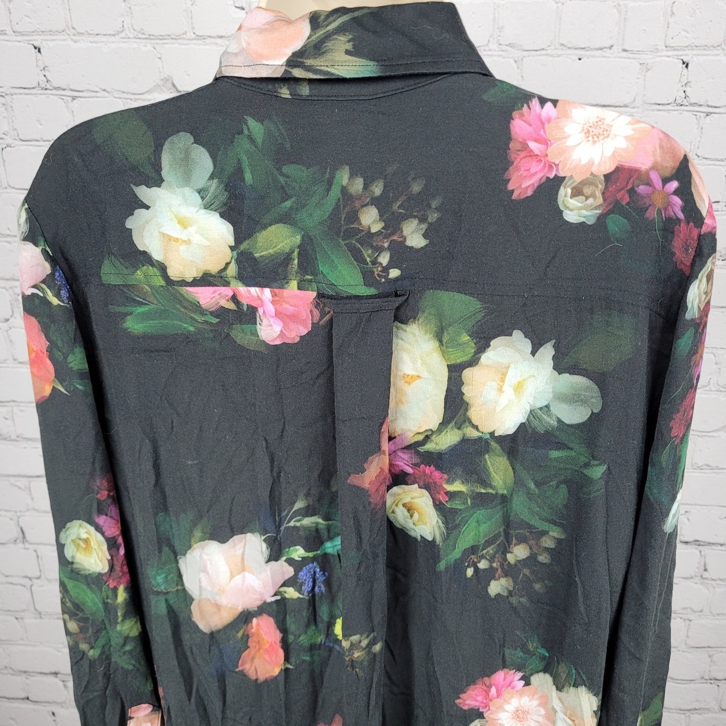 Finley Black Floral Lightweight Long Sleeve Shirt Dress USA Made Size Medium M