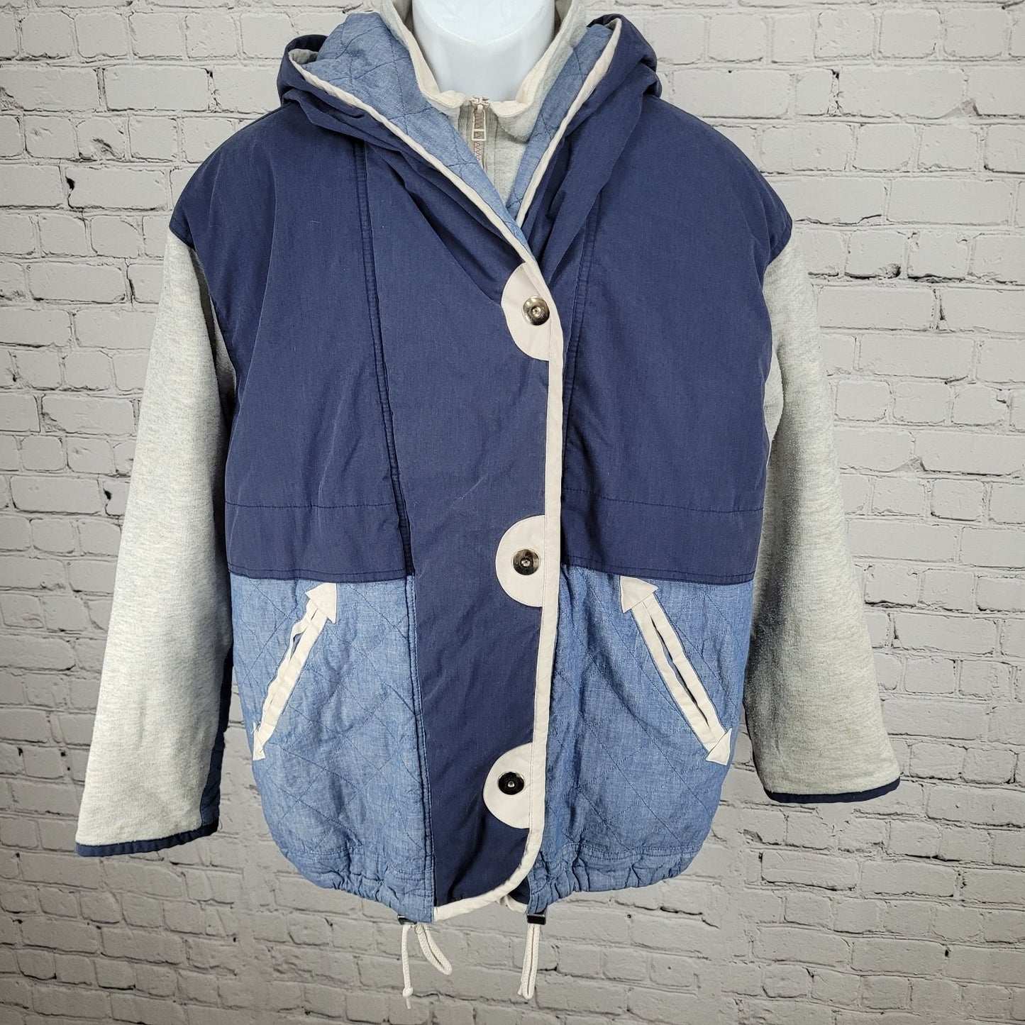 VTG Andy Johns Blue Retro Hooded Insulated Quilted Layered Jacket Size Medium M