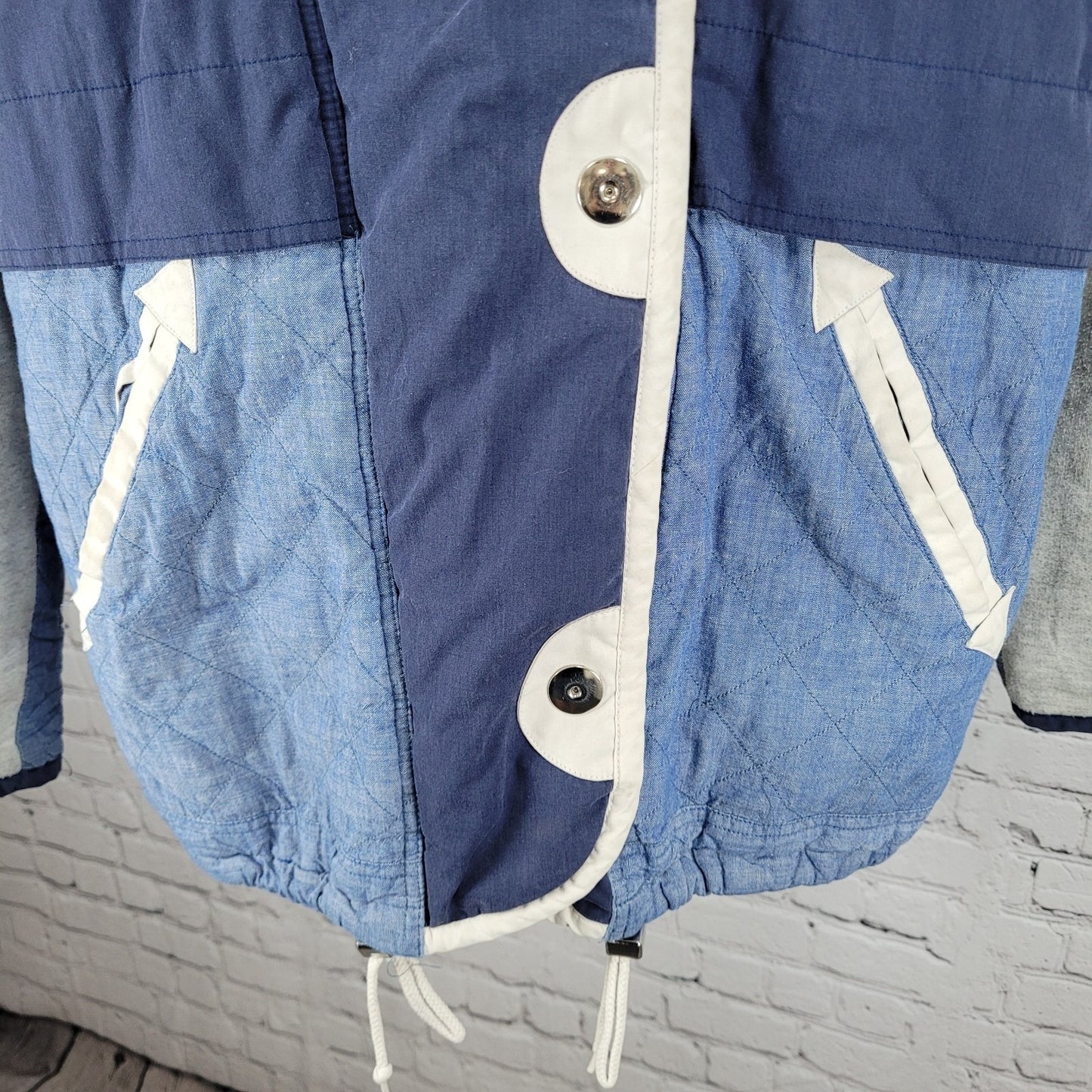VTG Andy Johns Blue Retro Hooded Insulated Quilted Layered Jacket Size Medium M