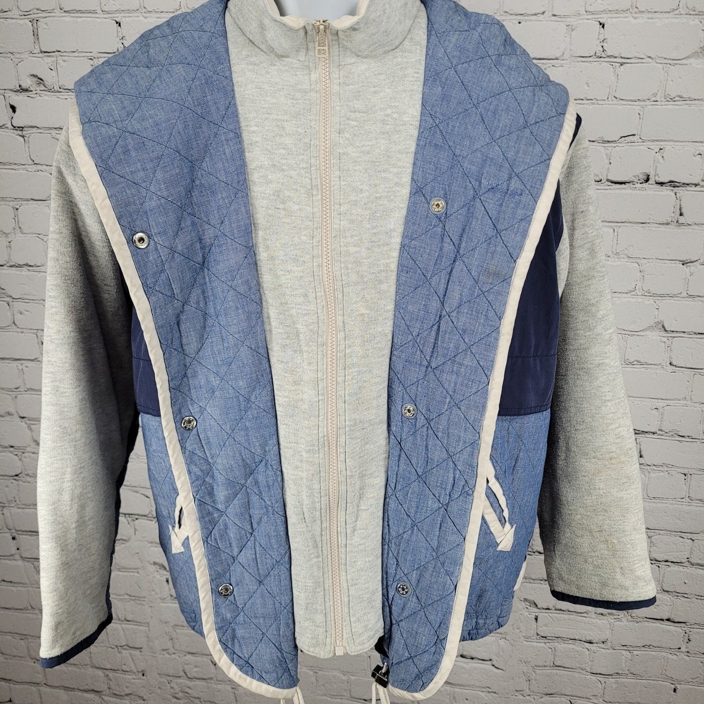 VTG Andy Johns Blue Retro Hooded Insulated Quilted Layered Jacket Size Medium M