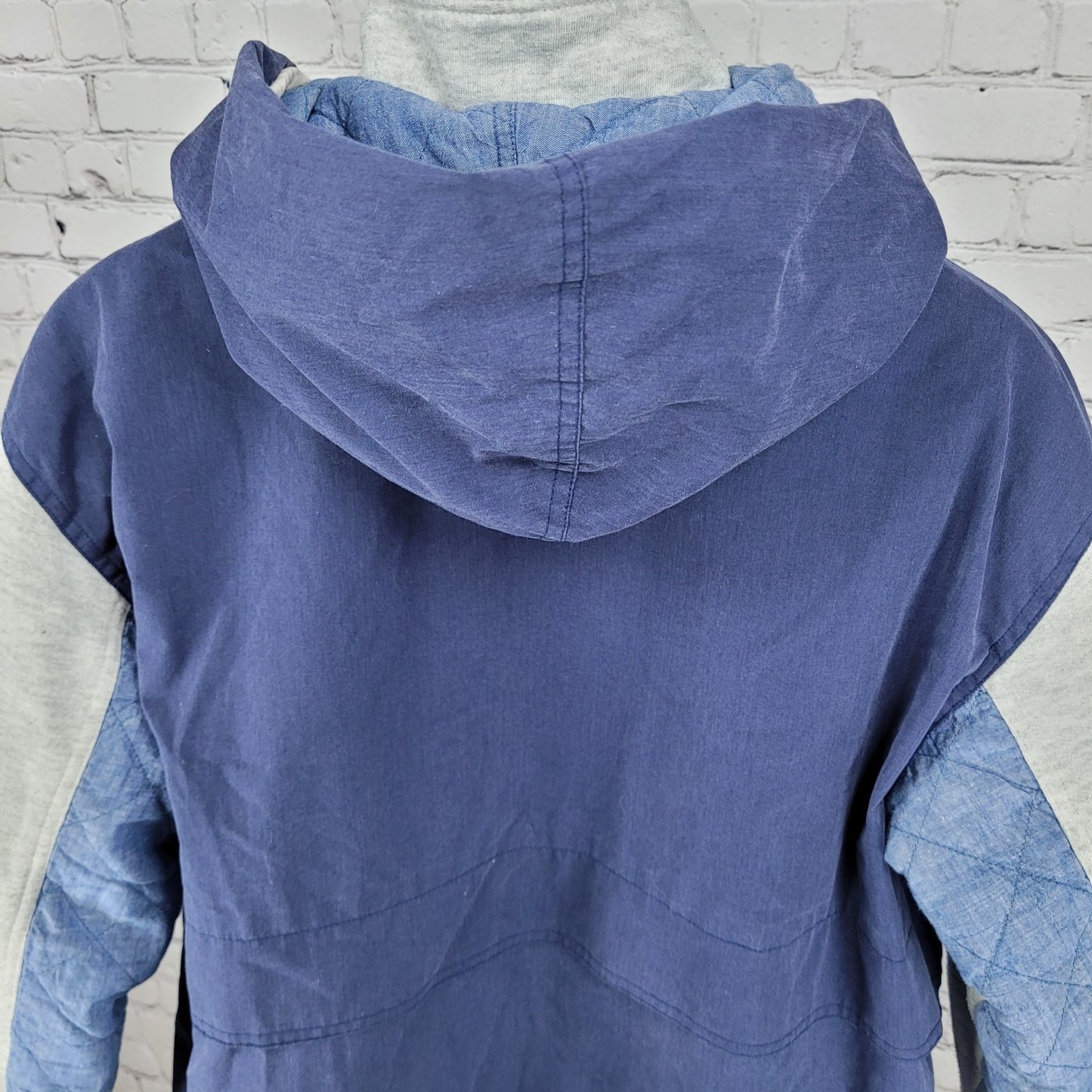 VTG Andy Johns Blue Retro Hooded Insulated Quilted Layered Jacket Size Medium M