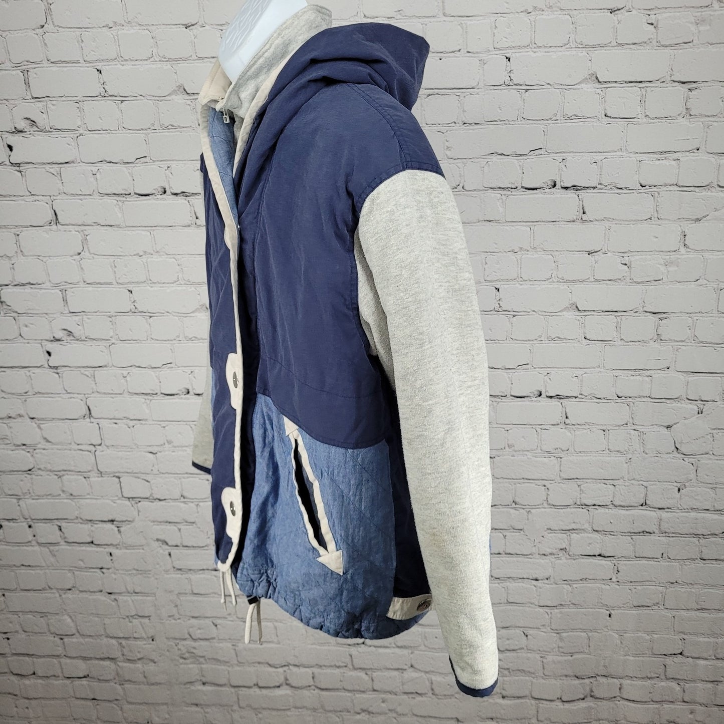 VTG Andy Johns Blue Retro Hooded Insulated Quilted Layered Jacket Size Medium M