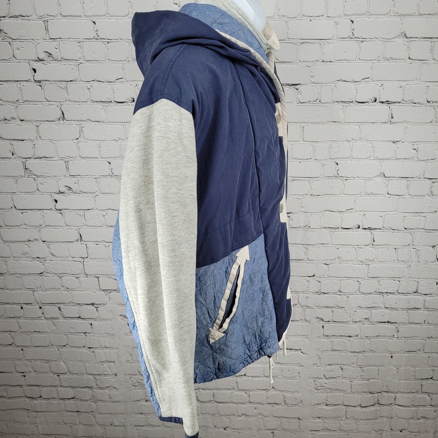 VTG Andy Johns Blue Retro Hooded Insulated Quilted Layered Jacket Size Medium M