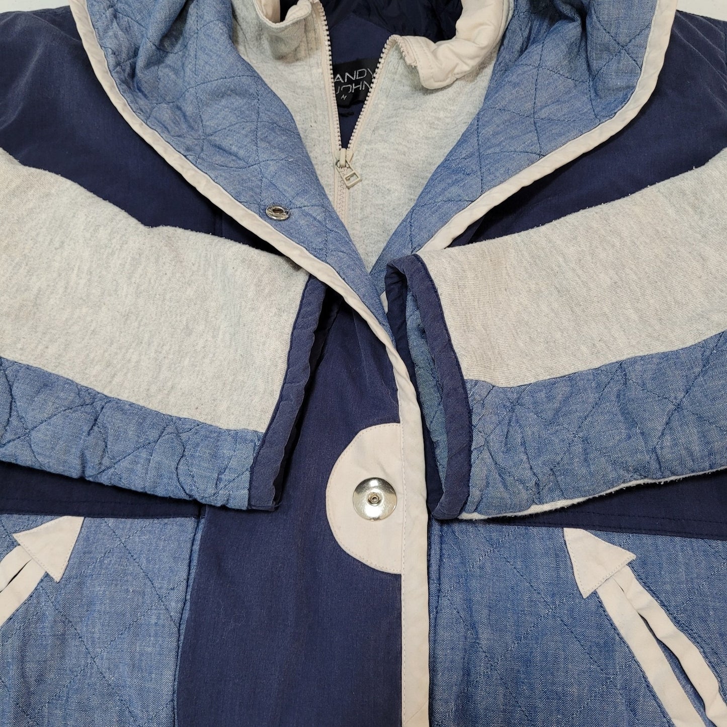 VTG Andy Johns Blue Retro Hooded Insulated Quilted Layered Jacket Size Medium M
