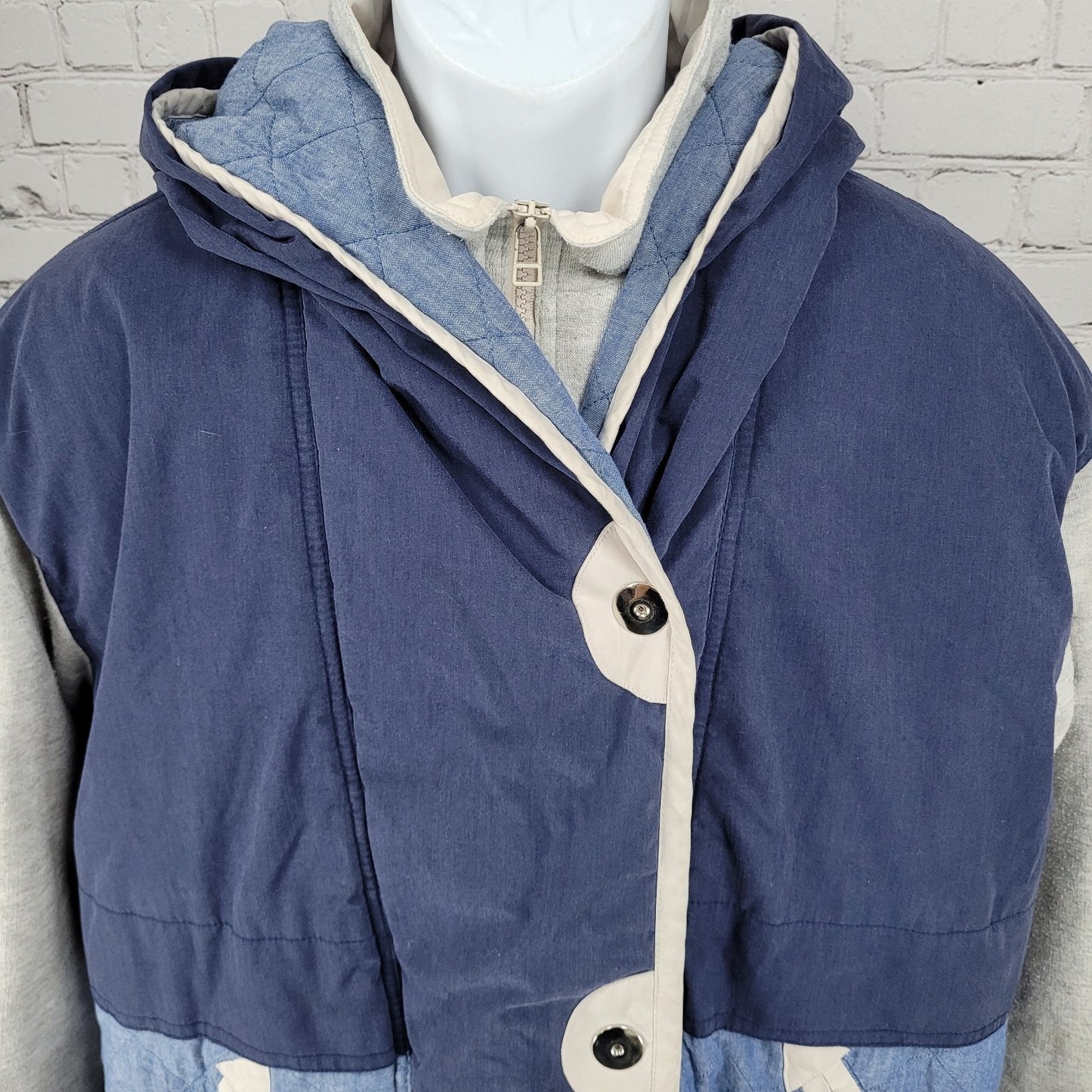 VTG Andy Johns Blue Retro Hooded Insulated Quilted Layered Jacket Size Medium M