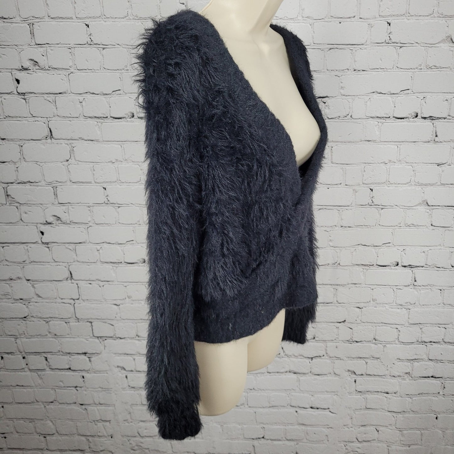 Urban Outfitters Black Faux Fur Long Sleeve Plunge Pullover Sweater Small S