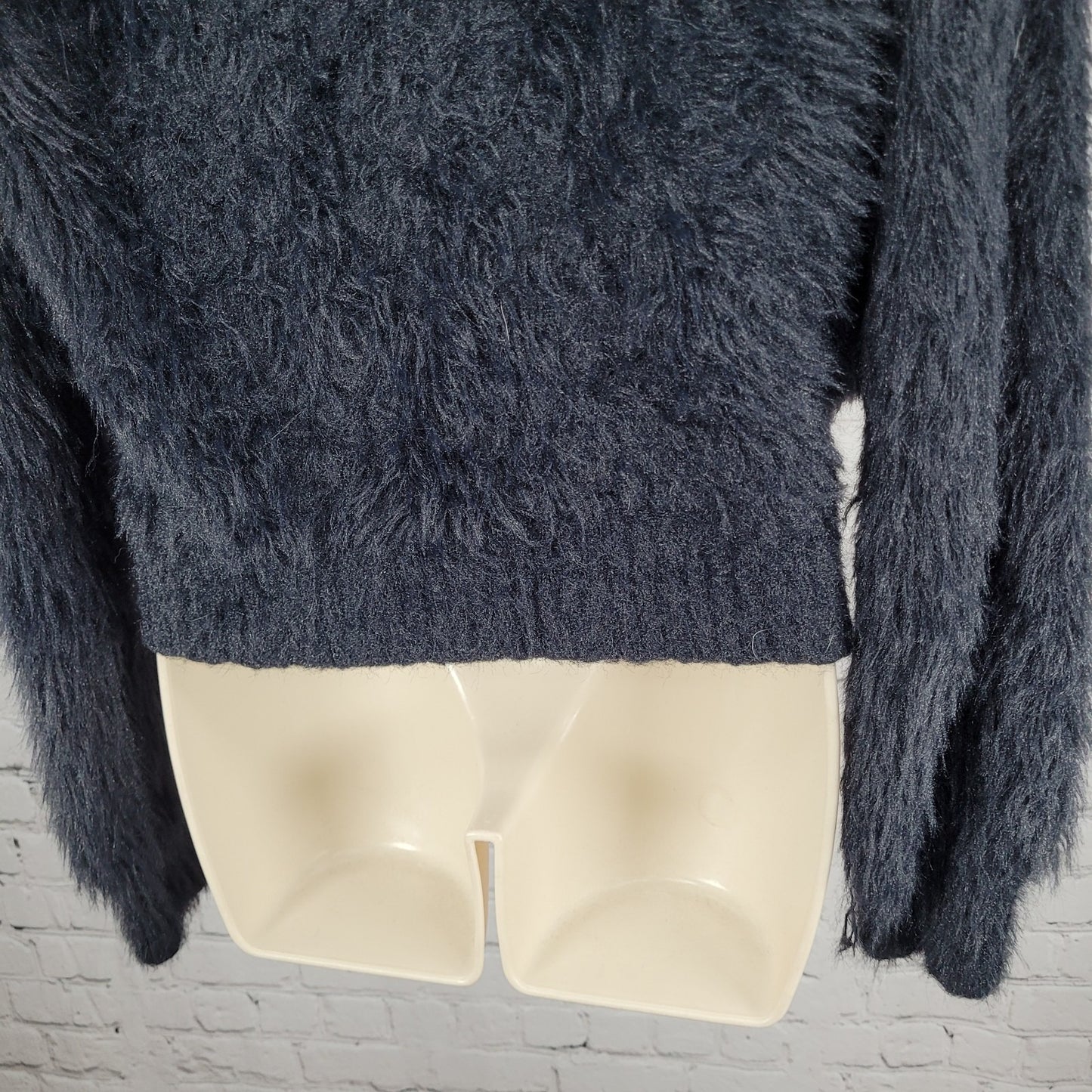 Urban Outfitters Black Faux Fur Long Sleeve Plunge Pullover Sweater Small S