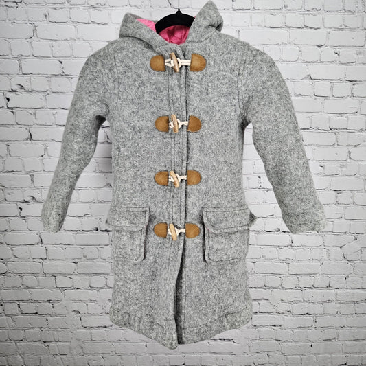 Mini Boden Grey Wool Blend Hooded Quilted Lined Toggle Zip Coat Kids 9-10Y