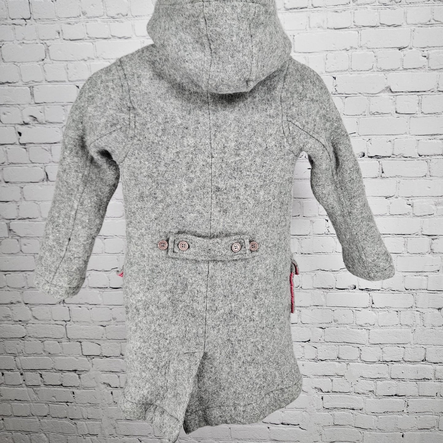 Mini Boden Grey Wool Blend Hooded Quilted Lined Toggle Zip Coat Kids 9-10Y