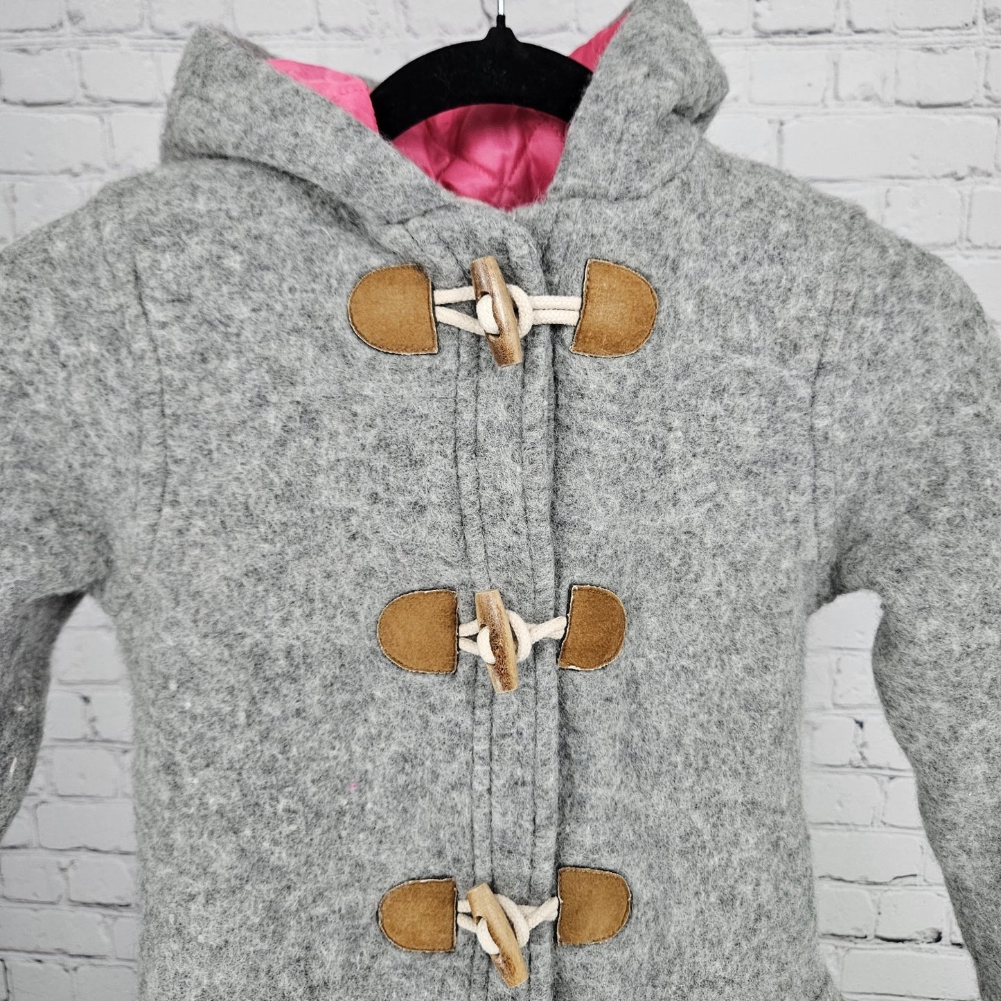 Mini Boden Grey Wool Blend Hooded Quilted Lined Toggle Zip Coat Kids 9-10Y